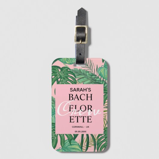 Étiquette À Bagage Aquarelle Tropical Palm Rose Bachelorette Vacances (Devant Vertical)