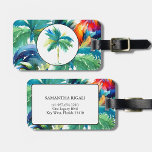 Étiquette À Bagage Aquarelle tropicale des palmiers Monogramme<br><div class="desc">Voyagez dans le style avec cette étiquette à bagages tropicaux personnalisée, avec des palmiers et des feuilles d'aquarelle éclatants en turquoise, bleu et rouge par Victoria Grigaliunas de Do Tell A Belle. Conçu pour lui et pour elle, cette étiquette à bagages personnalisée ajoute une touche unique et élégante à vos...</div>
