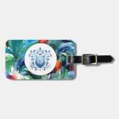 Étiquette À Bagage Aquarelle tropicale monogramme (Devant horizontal)