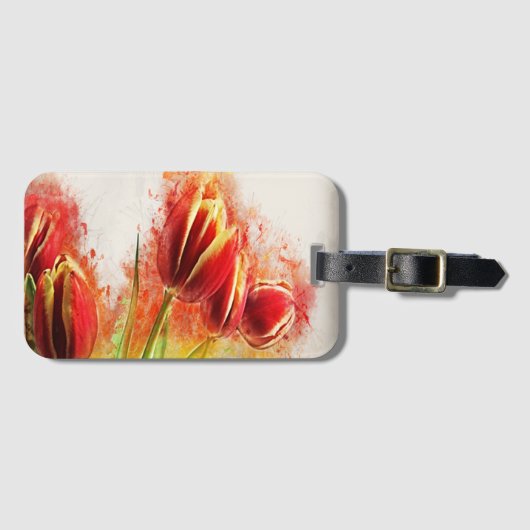 Étiquette À Bagage Aquarelle Tulipes rouge Jaune Fleur (Devant Horizontal)