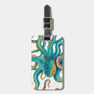 Étiquette À Bagage Aquarelle turquoise de tentacules d'Octopis