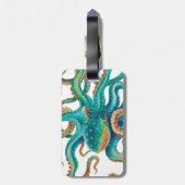 Étiquette À Bagage Aquarelle turquoise de tentacules d'Octopis (Dos Vertical)
