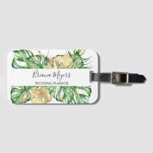Étiquette À Bagage Aquarelle Verdure Palm Feuille Gold Tropical