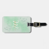 Étiquette À Bagage Aquarelle vert Feuilles Monogramme (Devant horizontal)