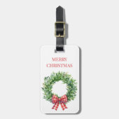 Étiquette À Bagage Aquarelle Verte Avec Bow En vichy Rouge (Devant Vertical)