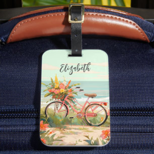 Étiquette À Bagage Aquarelle vintage Florale Vélo de plage tropicale