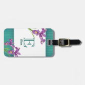 Étiquette À Bagage Aquarelle violet Iris Floral Art Monogramme (Devant horizontal)