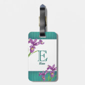Étiquette À Bagage Aquarelle violet Iris Floral Art Monogramme (Dos Vertical)