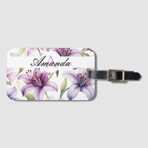 Étiquette À Bagage Aquarelle violet Lys Motif Monogramme