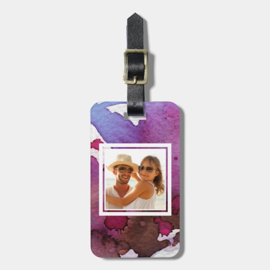 Étiquette À Bagage Aquarelle violette| Ajouter votre nom (Devant Vertical)