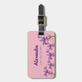 Étiquette À Bagage Aquarelle violette Iris Botanique Floral Art (Devant Vertical)