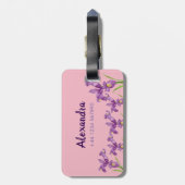 Étiquette À Bagage Aquarelle violette Iris Botanique Floral Art (Dos Vertical)