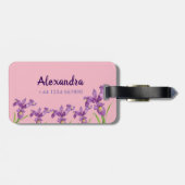 Étiquette À Bagage Aquarelle violette Iris Botanique Floral Art (Dos horizontal)
