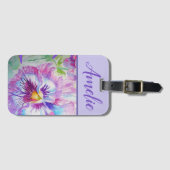 Étiquette À Bagage Aquarelle violette Panseuse Jolie Fleur Florale (Devant Horizontal)