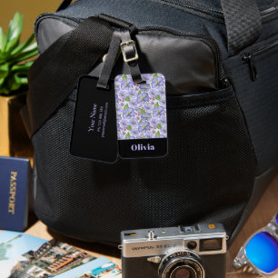 Étiquette À Bagage Aquarelle Violettes Violettes & Motif Floral