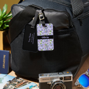 Étiquette À Bagage Aquarelle Violettes Violettes & Motif Floral