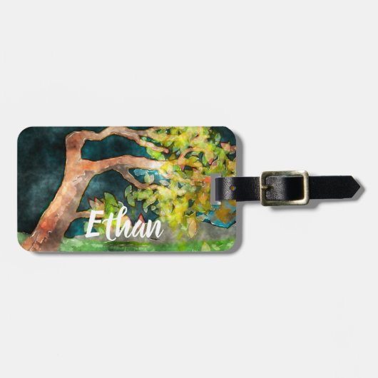 Étiquette À Bagage Arbre balayé par vent (Devant horizontal)