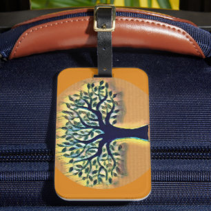 Étiquette À Bagage Arbre face jaune paysage aquarelle