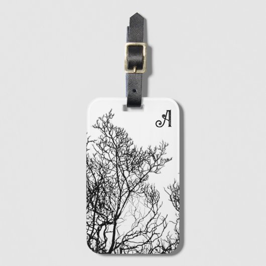 Étiquette À Bagage Arbre gothique personnalisé noir et blanc (Devant Vertical)