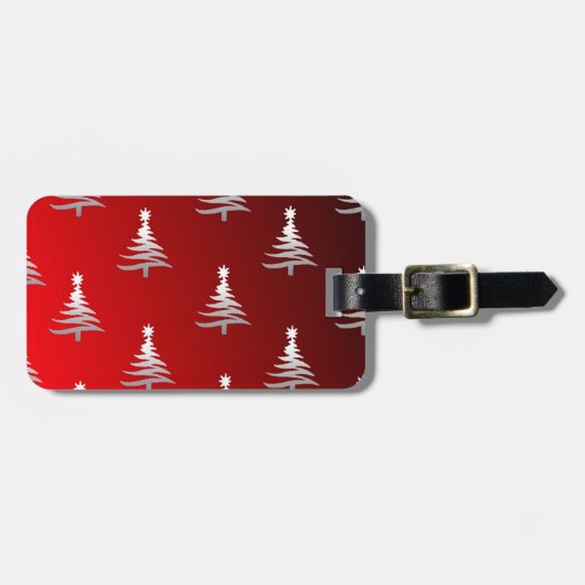 Étiquette À Bagage Arbres de Noël en argent sur rouge (Devant horizontal)