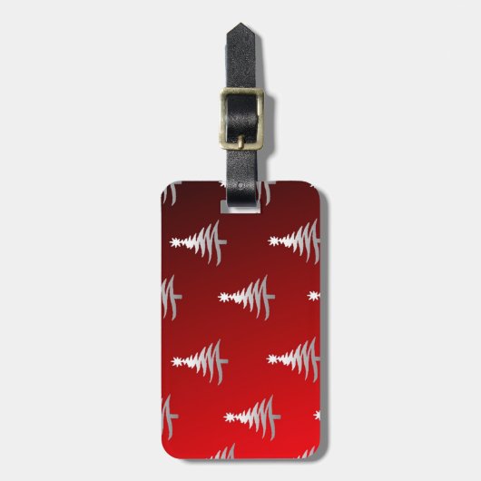 Étiquette À Bagage Arbres de Noël en argent sur rouge (Devant Vertical)