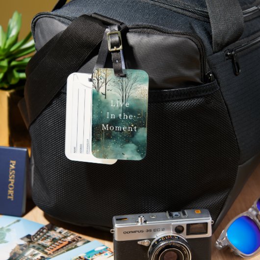 Étiquette À Bagage Arbres de Noël verts or avec oiseaux Noël (Recto & Verso)