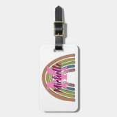 Étiquette À Bagage Arc-en-ciel avec Faux Rustic Paper Texture Nom Per (Devant Vertical)