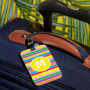 Étiquette À Bagage Arc-en-ciel vibrant à rayures colorées et monogram