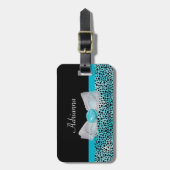 Étiquette À Bagage Arc froncé et nom de turquoise d'impression mignon (Devant Vertical)