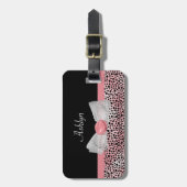 Étiquette À Bagage Arc mignon d'impression rose et noir de guépard (Devant Vertical)
