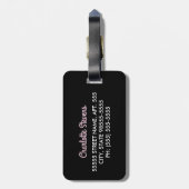 Étiquette À Bagage Arc mignon et nom d'empreinte de léopard noir rose (Dos Vertical)