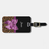 Étiquette À Bagage Arc pourpre élégant et nom d'empreinte de léopard (Devant horizontal)