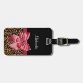 Étiquette À Bagage Arc rouge élégant d'empreinte de léopard chic avec (Devant horizontal)