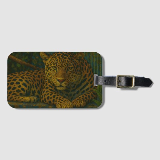 Étiquette À Bagage Ardoise dorée - Leopard reposant en feuillage (Devant Horizontal)