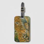 Étiquette À Bagage Ardoise dorée - Leopard reposant en feuillage (Devant Vertical)