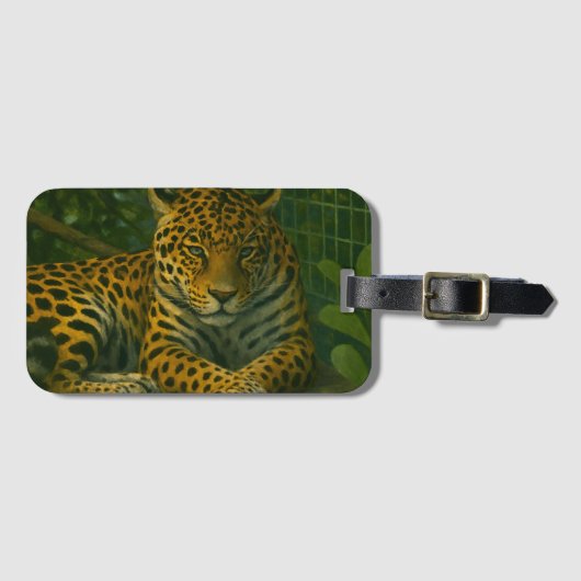 Étiquette À Bagage Ardoise dorée - Leopard reposant en feuillage (Devant Horizontal)