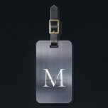 Étiquette À Bagage Argent Gris brossé métal à huile Monogramme de scr<br><div class="desc">Tag de sac mou Monogramme à huile métallique brossé gris argent moderne</div>
