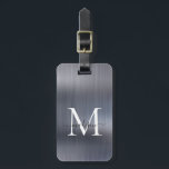Étiquette À Bagage Argent Gris brossé métal à huile Monogramme de scr<br><div class="desc">Tag de sac mou Monogramme à huile métallique brossé gris argent moderne</div>
