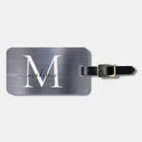 Argent Gris brossé métal Script Monogramme mou