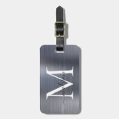 Étiquette À Bagage Argent Gris brossé métal Script Monogramme mou (Devant Vertical)