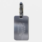 Étiquette À Bagage Argent Gris brossé métal Script Monogramme mou (Dos Vertical)