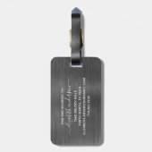 Étiquette À Bagage Argent gris brossé Monogramme de métal Nom Script (Dos Vertical)