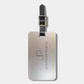 Étiquette À Bagage Argent Or Monogramme look élégant moderne (Devant Vertical)