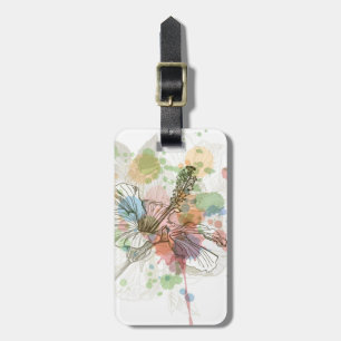 Étiquette À Bagage arrière - plan de fleurs et d'aquarelle Hibiscus