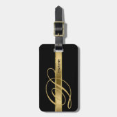 Étiquette À Bagage Arrière - plan noir avec bande d'or (Devant Vertical)