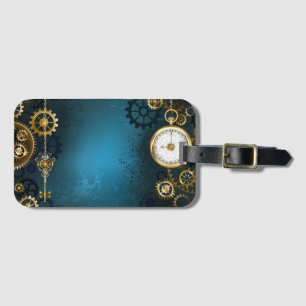 Étiquette À Bagage Arrière - plan turquoise à vapeur avec engrenages