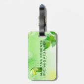 Étiquette À Bagage Arrière - plan vert printemps avec papillon (Dos Vertical)
