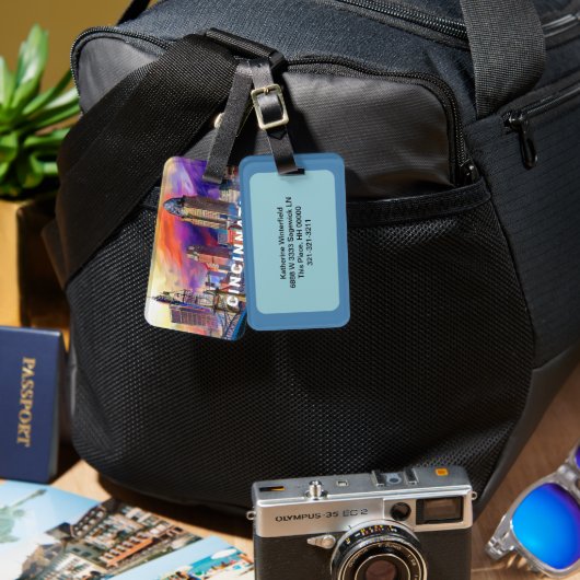 Étiquette À Bagage Art Abstrait Cincinnati Skyline (Recto & Verso)