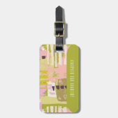 Étiquette À Bagage Art Abstrait Moderne Lime Vert Rose Personnalisé (Devant Vertical)