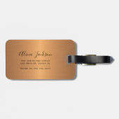 Étiquette À Bagage Art abstrait moderne peinture cuivre or monogramme (Dos horizontal)